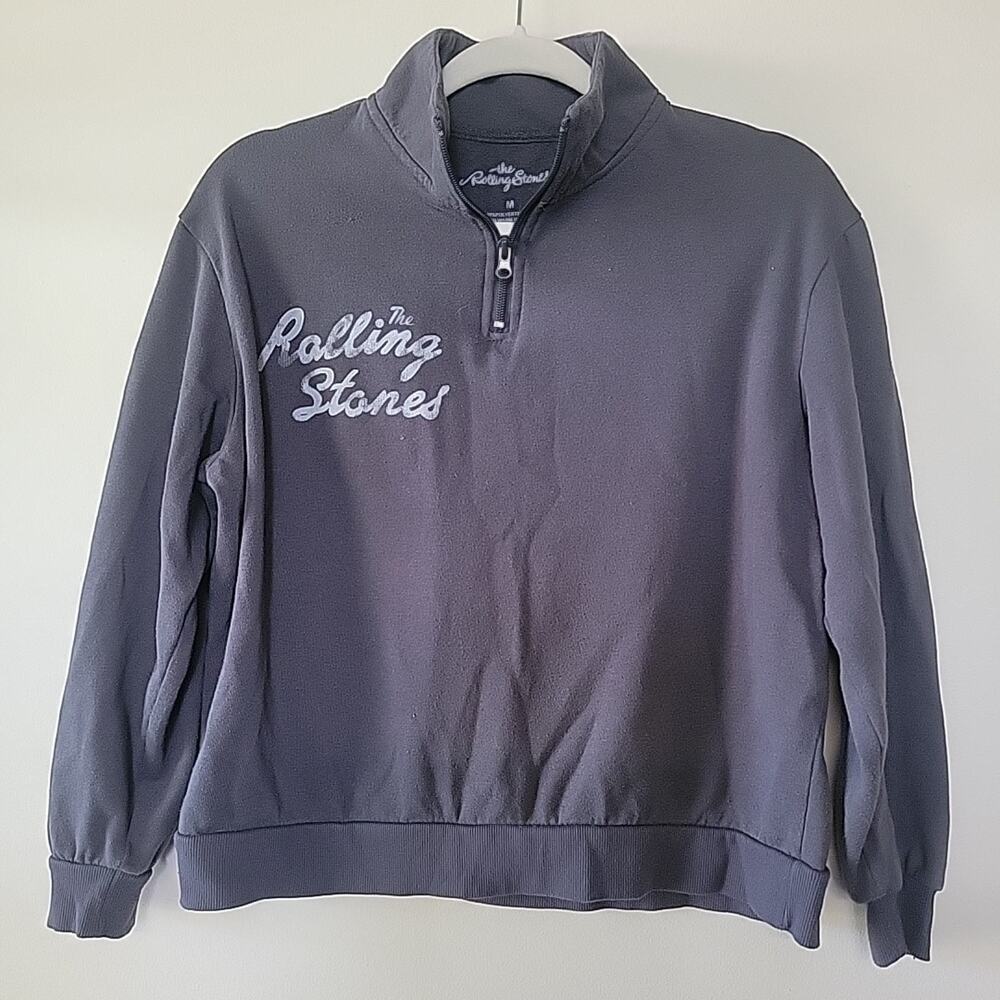 Rolling Stones Women's M 3/4 Zip Pullover Sweater Tongue Logo Dark Grey VTG Y2K